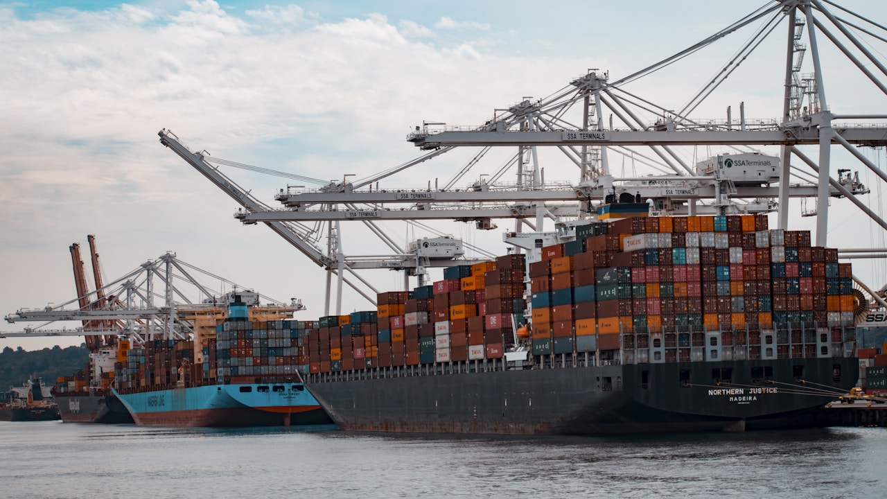 Global shipping container port representing international vape trade logistics